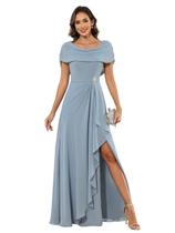 Vestido para a mãe do noivo Vevtellb Classy A-line Dusty Blue