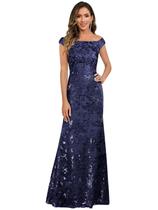 Vestido para a mãe do noivo YXFDKZIB azul marinho com lantejoulas sem ombro Vestido para a mãe do noivo YXFDKZIB azul marinho com lantejoulas sem ombro