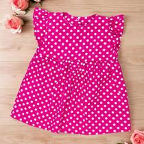 Vestido para Bebê Em Tricoline Manga Curta Margaridas Pink