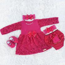 Vestido Para Bebê Manga Longa Renda Kit 5 Pçs Pink - JF REI PRODUTOS