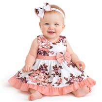Vestido Para Bebê Menina Ariele Luxo Algodão 02 Peças