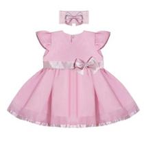 Vestido Para Bebê Menina Rosa Floral 100% Algodão - Kolin enxoval