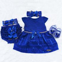Vestido Para Bebê Renda Baby Kit 5 Peças Luxo Azul