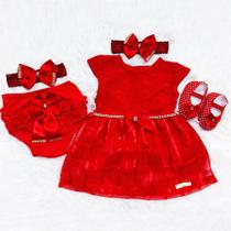 Vestido Para Bebê Renda Baby Kit 5 Peças Luxo Vermelho