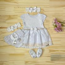 Vestido Para Bebê Renda + Calcinha Bunda Rica + Sapatinho + Faixa de Cabeça 0 a 12 meses