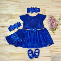 Vestido Para Bebê Renda + Calcinha Bunda Rica + Sapatinho + Faixa de Cabeça 0 a 12 meses