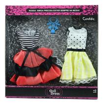 Vestido para Boneca Kit 2 Looks Listrado e Bolinha - Candide Vestido para Boneca Kit 2 Looks Listrado e Bolinha - Candide