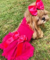 Vestido para cachorro / gato fêmea com laço na cor rosa - Petpat