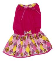 Vestido Para Cachorro Malha Com Laço Rosa Saia Estampada P