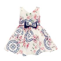 Vestido Para Festa Beth Bebê Luxo Floral Marina Azul Rosa