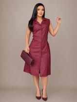 Vestido para Festa Inverno Midi Elegante de Couro sem Manga Formal Cor:MarsalaTamanho:GG Vestido para Festa Inverno Midi Elegante de Couro sem Manga Formal Cor:MarsalaTamanho:GG
