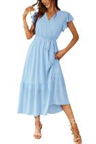 Vestido para Mujer PRETTYGARDEN Cruzado con Escote en V, Volantes y Cinturón, Talla M Vestido para Mujer PRETTYGARDEN Cruzado con Escote en V, Volantes y Cinturón, Talla M