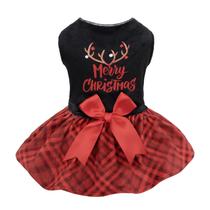 Vestido para Perro CuteBone de Terciopelo Talla Pequeña con Falda Navideña y Moño