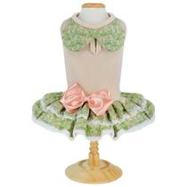 Vestido para pet cachorra e gata Malha Flores Verde - Bonito pra Cachorro tamanho GG