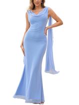 Vestido Parthea Summer Formal Wedding Guest Maxi Blue Women