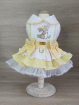 Vestido Páscoa Coelha Xadrez Amarelo para cachorro e gato Tamanho:P