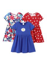 Vestido PATPAT Toddler Girl Floral Skater, pacote com 3 unidades, verão