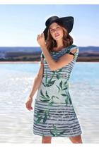 Vestido Pau a Pique Estampado Manga Curta Azul e Verde