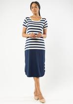 Vestido Pau a Pique Midi Listrado Azul Marinho Vestido Pau a Pique Midi Listrado Azul Marinho
