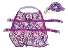 Vestido peitoral com guia para cachorro roxa tamanho P