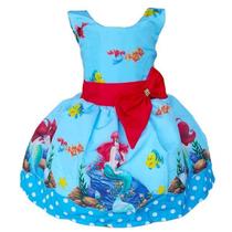 Vestido Pequena Sereia Ariel Luxo Infantil Festa