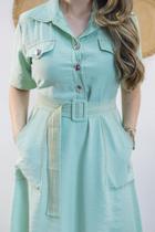 Vestido Pespontado com Manga e Bolsos Marrant - Acqua - Mariana