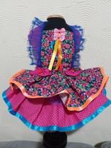 Vestido pet festa junina florado em tricoline - Tamanho M