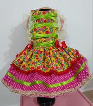 Vestido Pet Festa Junina Florido Com Rendas - Tamanho M