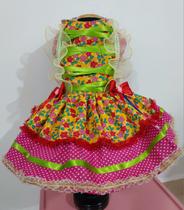 Vestido pet festa junina florido com rendas - Tamanho M - SHELBY MODA PET