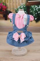 Vestido Pet Jardineira para Cachorra Roupa para Cachorro Pequeno Rosa