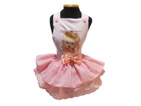 Vestido Pet Jardineira Rosa Ursinha Princesa Cachorro Tam 8