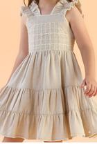 Vestido Petit Cherie Bege em Linho com Estampa Bordada Tamanho (2ao8)