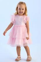 Vestido Petit Cherie Rosa de Tule com Listras de Paetê Tamanho (1ao6)