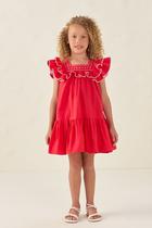 Vestido Petit Cherie Vermelho com Babado e Bordado de Corações - Natal (1/2/3/4/6)