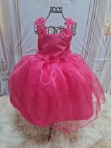 Vestido Pink Organza Super Luxo Voal Lindo Festas Flores