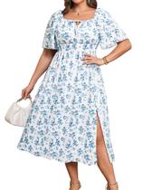 Vestido Pinup Fashion Summer Sun 2025 Plus Size Floral Azul