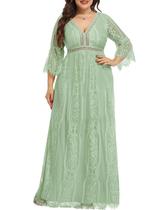 Vestido Pinup, moda feminina, tamanho grande, renda verde sálvia 2025