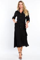 Vestido PKS Chemise Midi Preto Vestido PKS Chemise Midi Preto
