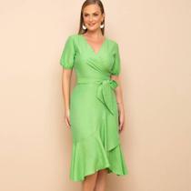 Vestido plano verde com faixa laura rosa jeans Vestido plano verde com faixa laura rosa jeans