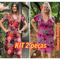 Vestido Plus Gola V Transpassado Com ou Sem Mangas Liganete Opção Evangélicas