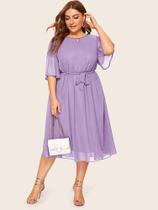 vestido plus saiza com amarrador com manga na cor lilastamanho g 3