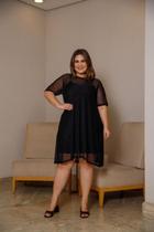 Vestido Plus Size Alça Fina em Viscolycra e Tule