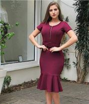 Vestido Plus Size Babado/Zíper/Cinto Moda Evangélica Feminina Vestido Plus Size Babado/Zíper/Cinto Moda Evangélica Feminina