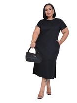 Vestido Plus Size Basico Elegante Confortavel Liso Feminino 2730 Vestido Plus Size Basico Elegante Confortavel Liso Feminino 2730