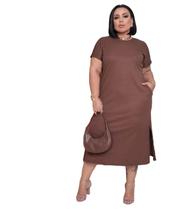 Vestido Plus Size Basico Elegante Confortavel Liso Feminino 2730