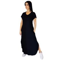 Vestido Plus Size Camisetão Longo Maxi Soltinho Preto