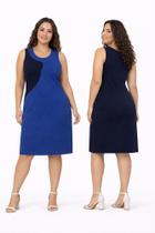 Vestido Plus Size Canelado Reto Azul Viscose com Elastano Secret Vestido Plus Size Canelado Reto Azul Viscose com Elastano Secret