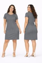 Vestido Plus Size Canelado Reto Azul Viscose com Elastano Secret