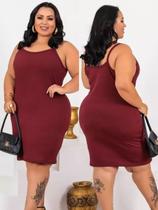 Vestido Plus Size Canelado tamanho 44 ao 48 Vestido Alcinha Tubinho GG Vinho CINZA - QUEIROSCONFEÇÃO