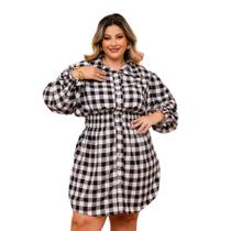 Vestido Plus Size Chemise Manga Longa Elastec na Cintura 0461